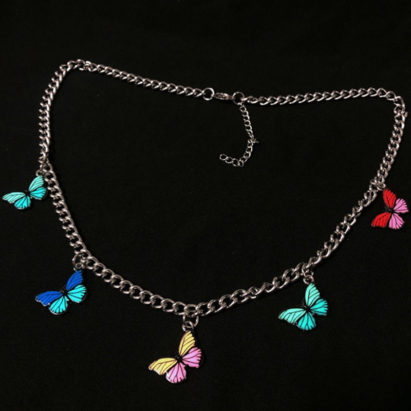 Kalung Choker Motif Kupu-Kupu Bahan Titanium Steel Gaya Retro