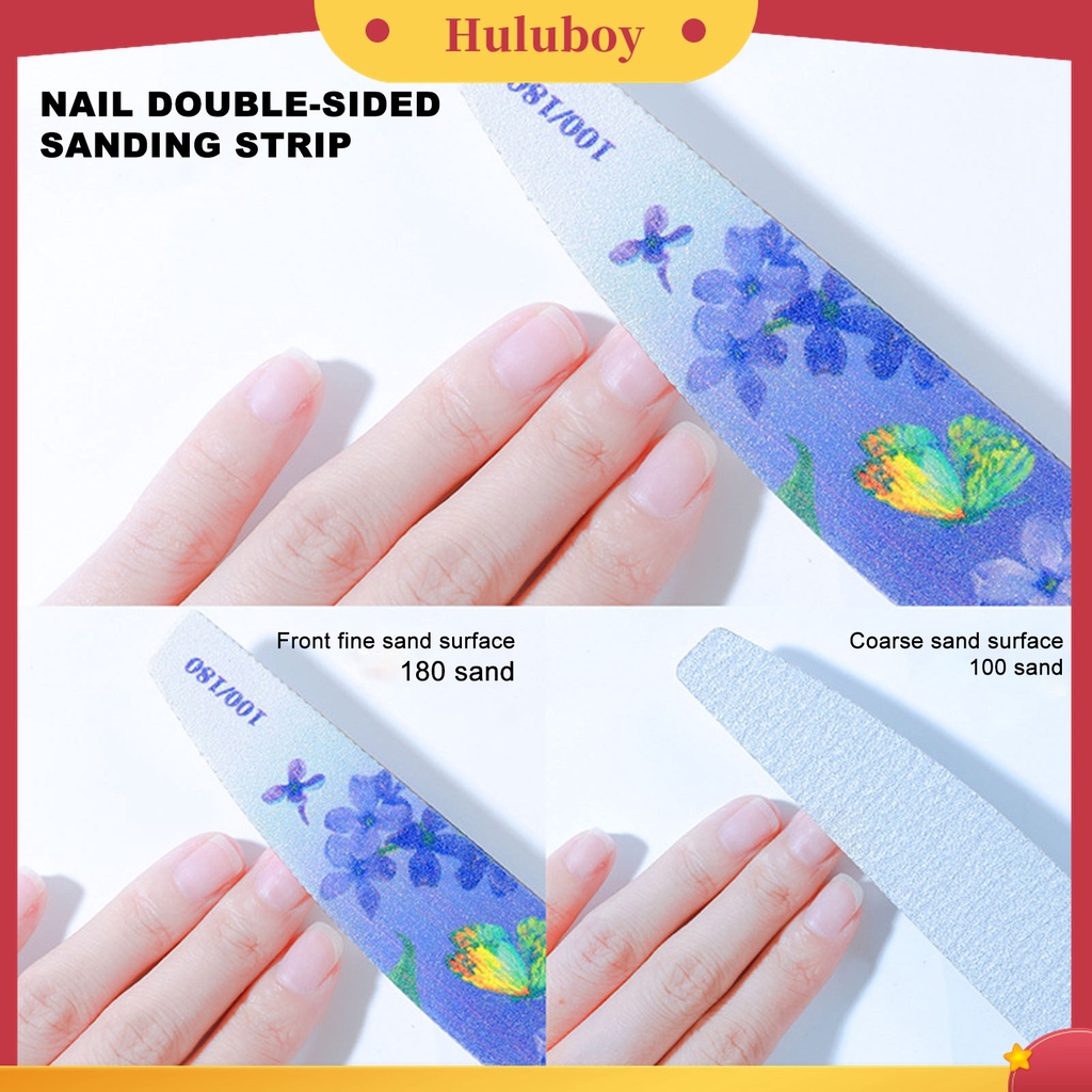 Huluboy Huluboy♡ 6pcs / Set Kikir Kuku Bentuk Bulan Sabit Dua Sisi Warna-Warni Untuk Manicure Wanita