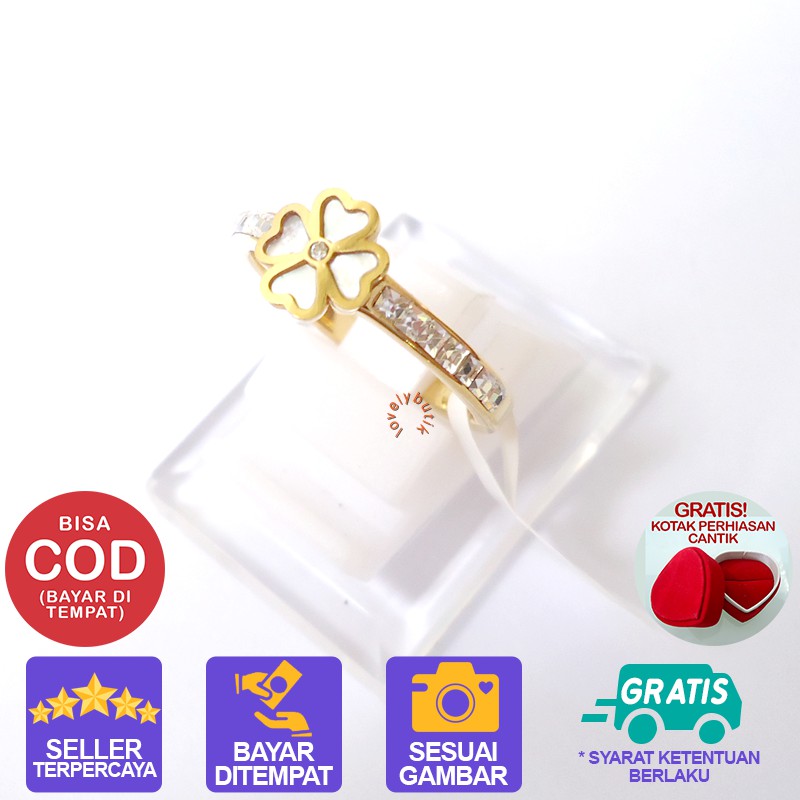 Lovelybutik Cincin Titanium Anti Karat Lus1 Cincin Wanita Titanium Model Bunga Permata