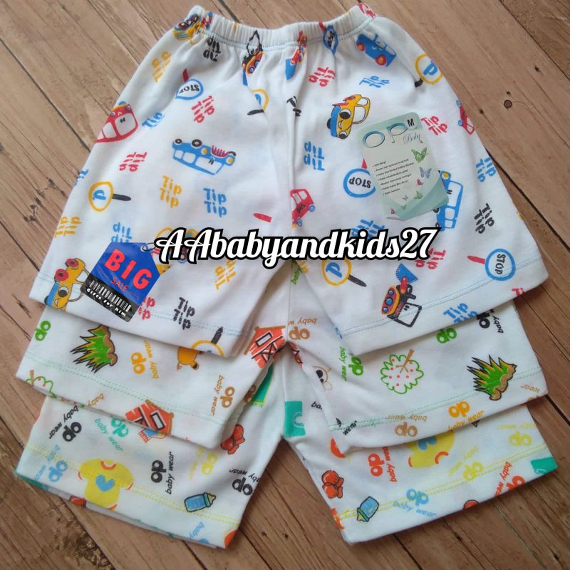 OP/ABIY BABY 3PC Celana Pendek Bayi Model Segi Full Print Ukuran NB S M L SNI HIGHT QUALITY