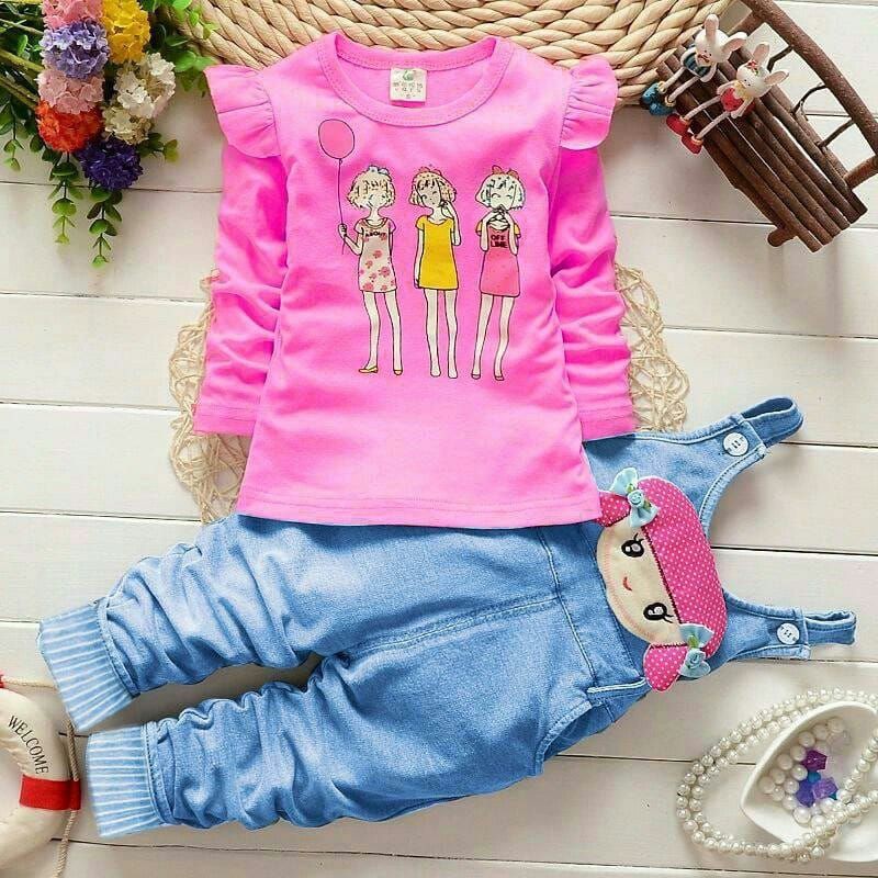 Setelan Anak Perempuan / Set Anak Usia 3-5 Tahun Celana bahan Denim  / Set Trio Kid