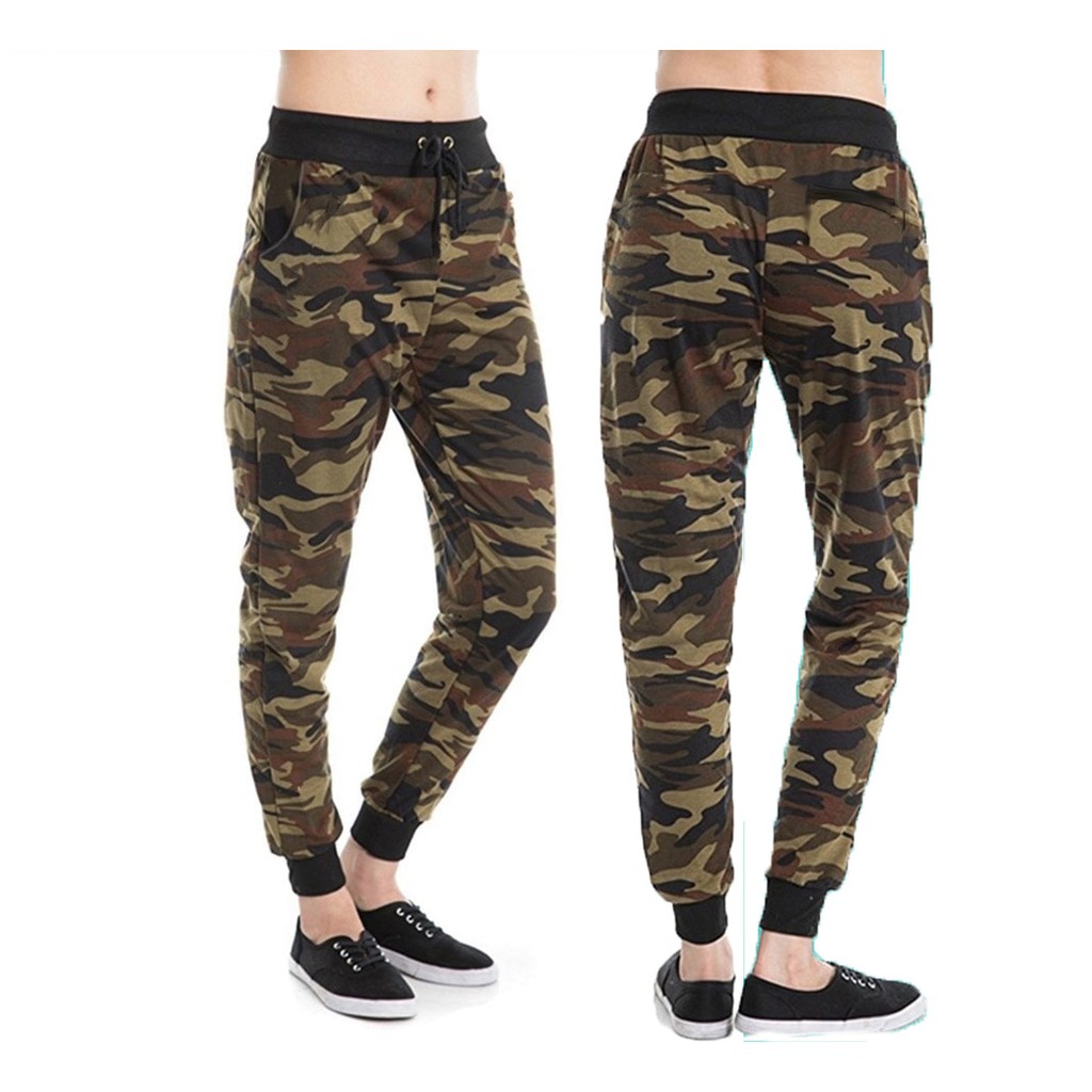 Baju Wanita  Celana Jogger Wanita Tina Army Sweatpants Loreng - Hijau Tua, M