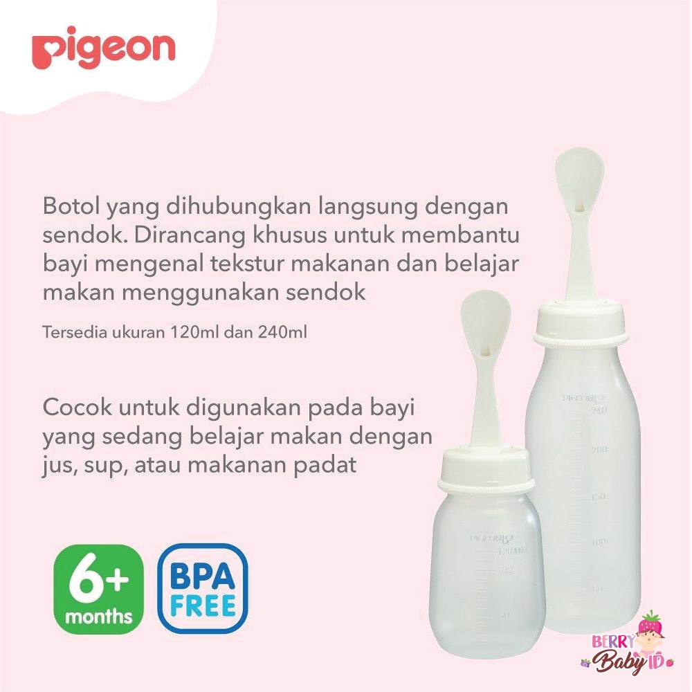 Pigeon Weaning Bottle Spoon Baby Food Feeder Botol Sendok Bayi BPA Free 6m+ 120ml 240ml Berry Mart