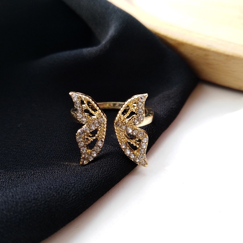 Cincin Bentuk Kupu-Kupu Aksen Berlian Gaya Korea Untuk Wanita