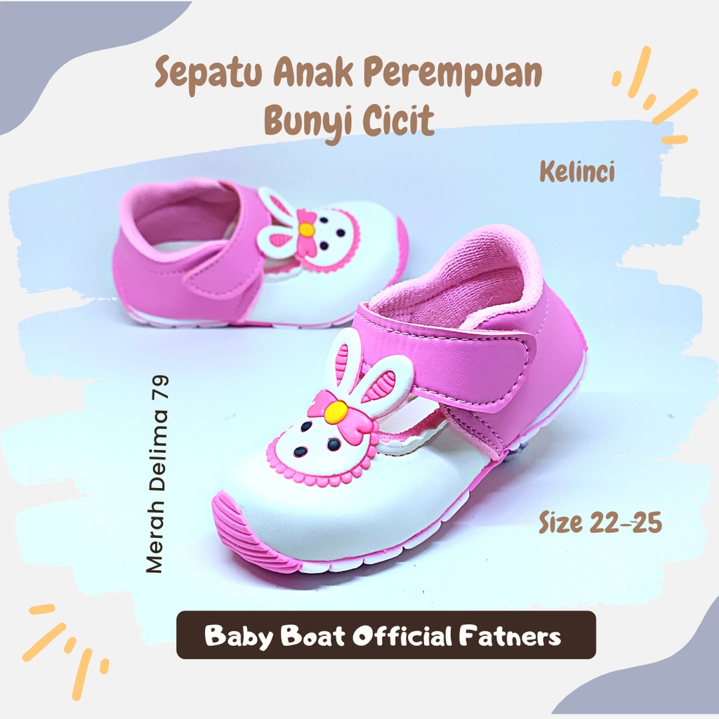 MD 79 - Sepatu Baby Prewalker Bunyi Cicit Anak Perempuan Motif Kelinci Model Baru