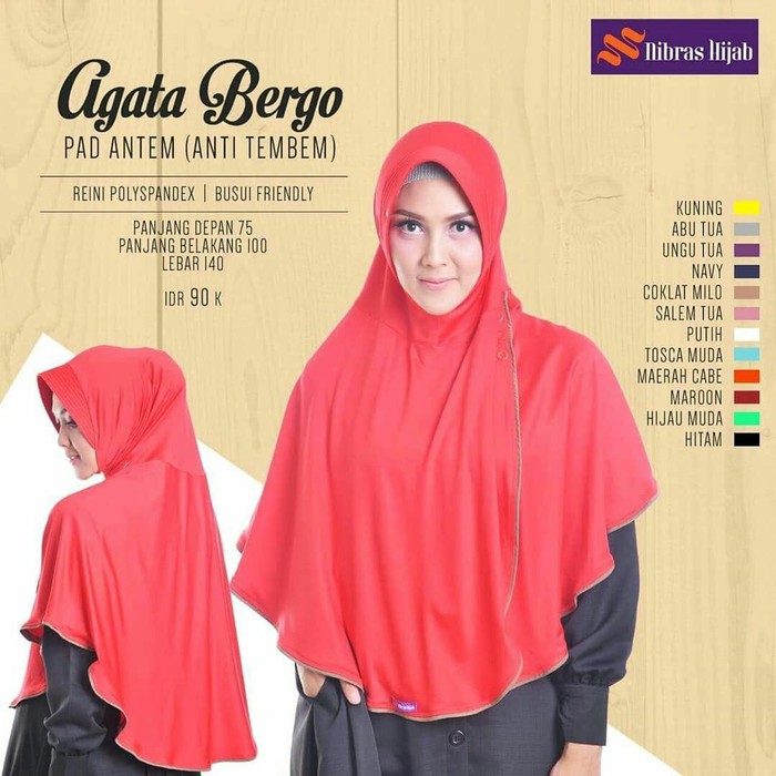 Jilbab Nibras Agata Bergo Warna Merah Cabe Pet Antem Reini Polyspandex