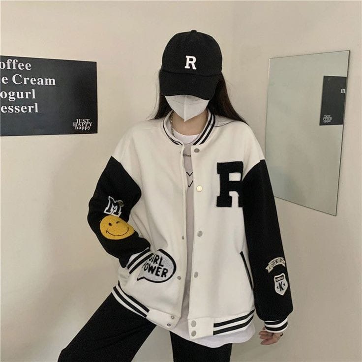 JAKET BASEBALL VARSITY WANITA R KOREAN OVERSIZE