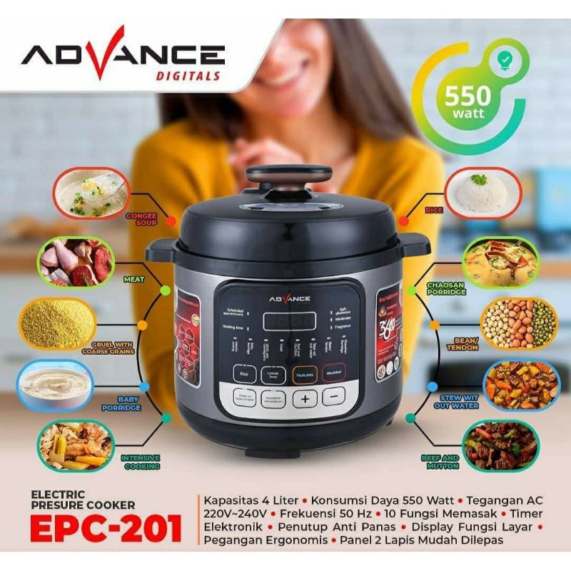 Panci Presto Magic Com Rice Cooker Digital Advance  EPC-201 Electric Pressure Cooker 4 Liter Smart EPC201