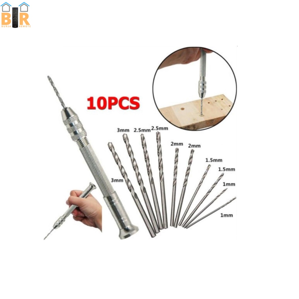 Bor Tangan MANUAL HSS Twist Drills dengan10 Mata Bor UKURAN 0.8 - 3mm