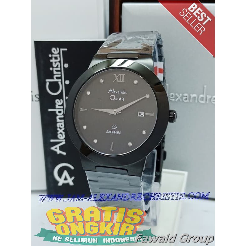 Best Seller Jam tangan Pria ALEXANDRE CHRISTIE AC 8569 PRIA SHAPPIRE FULL BLACK ORIGINAL