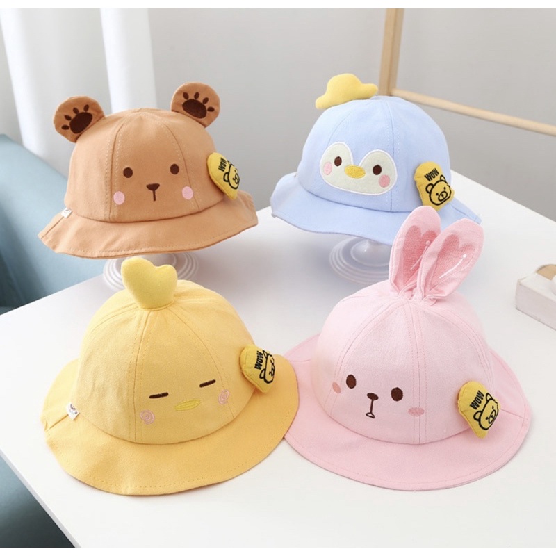 8-22 bulan Topi Bucket Anak Balita Model WOW Bear Import Unisex