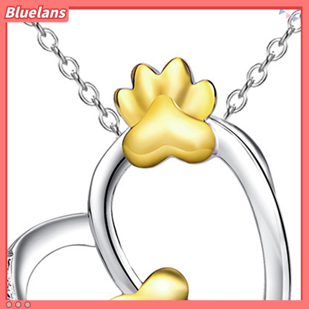 Kalung Rantai Berlian Imitasi Bentuk Hati Dan Cakar Anjing Lapis Perak Untuk Wanita