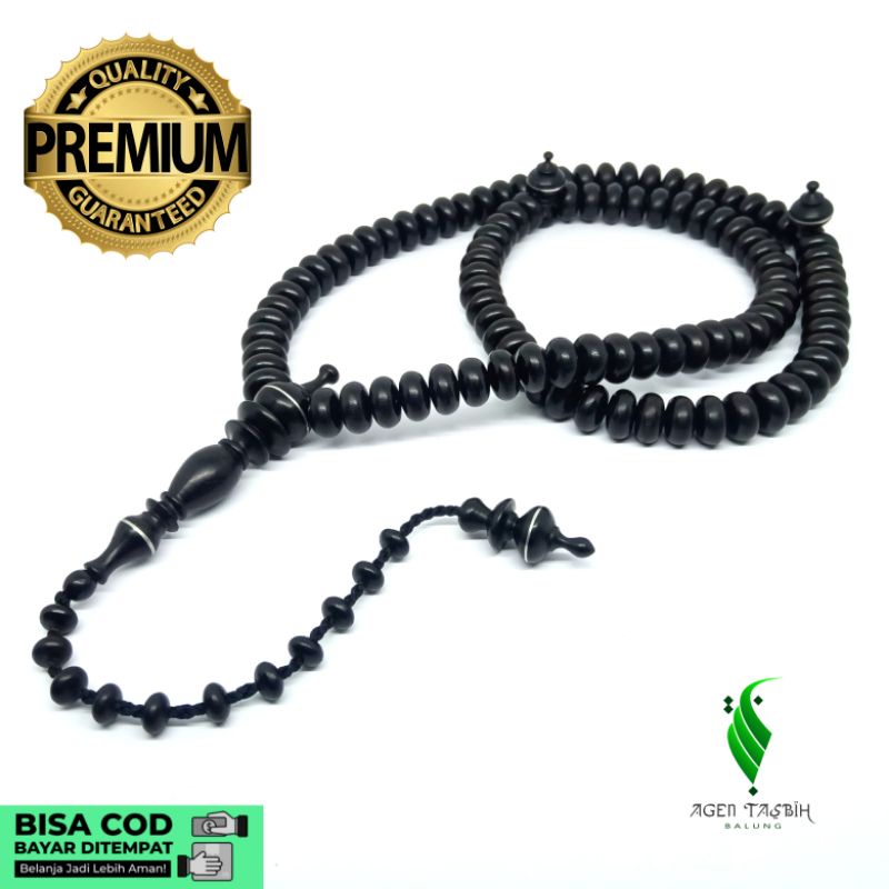 Tasbih Kayu Galih Kelor Hitam Motif Pipih Super, Tasbih Muslim 99 Butir Kayu Langka Bertuah Nusantara