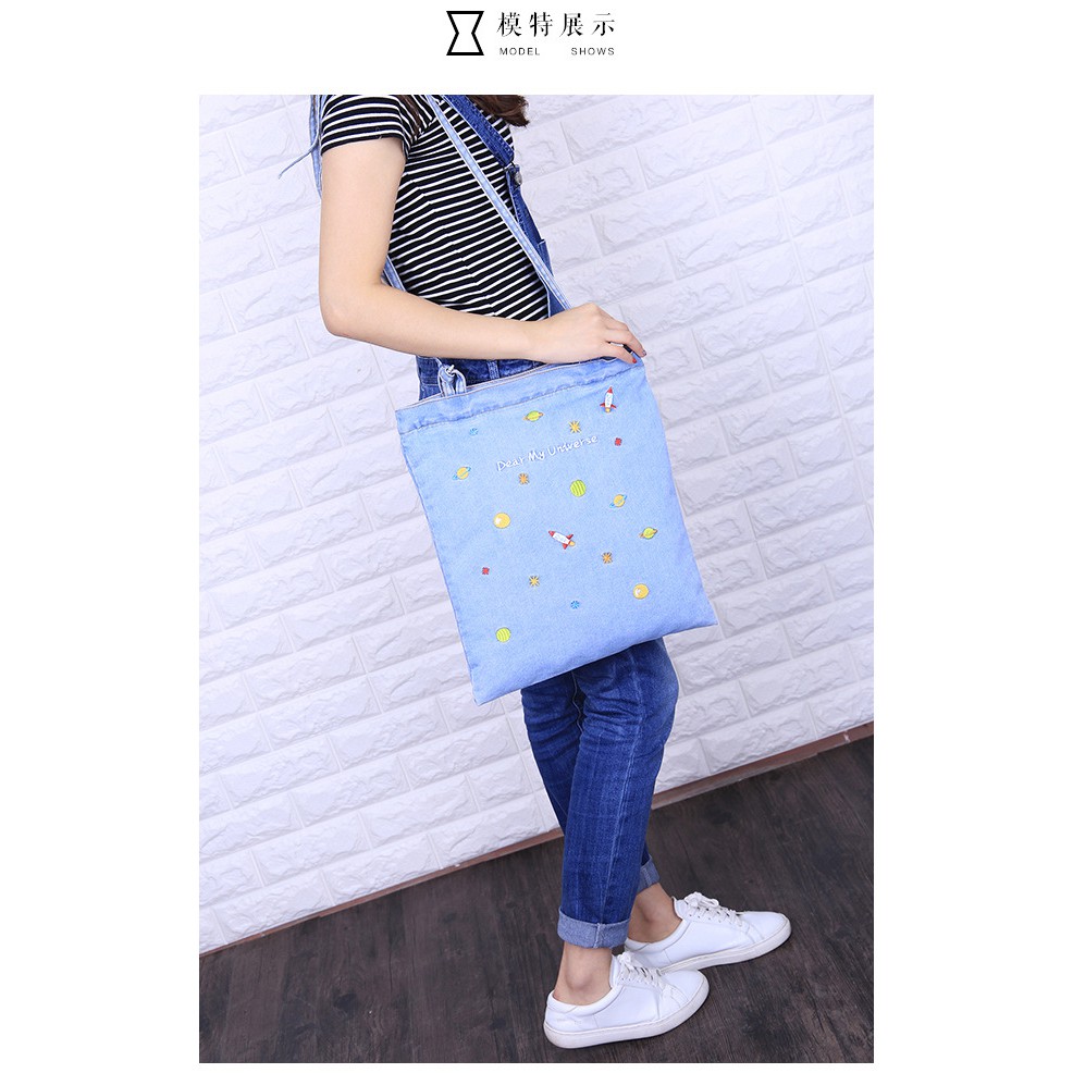 tas selempang pundak jeans dual adjustable sling shoulder bag (2i1)  bta329