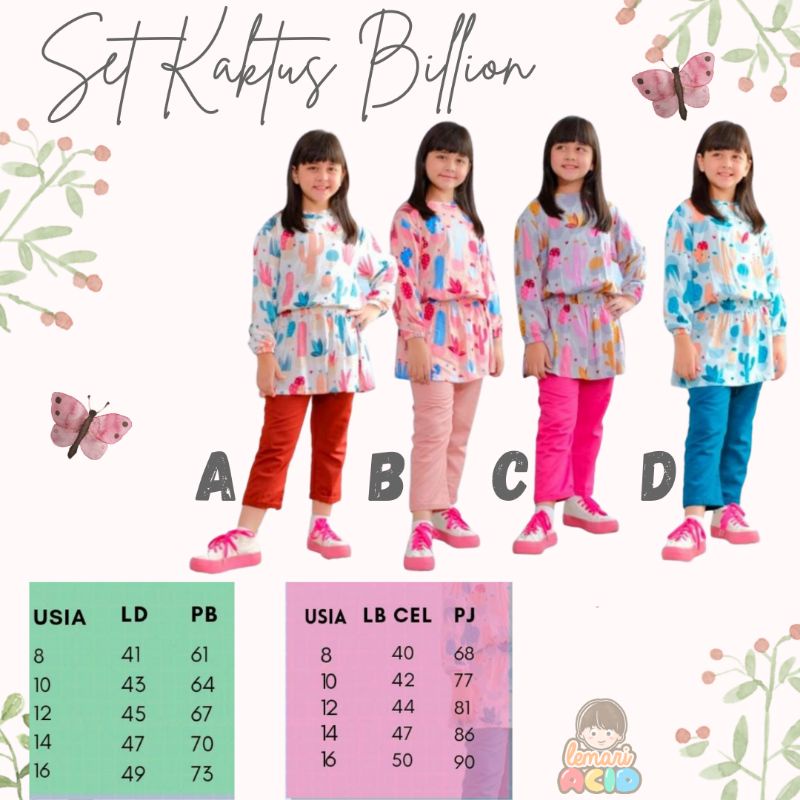 Set Kaktus Billion / Oneset Rayon kaktus / Set Rayon anak perempuan