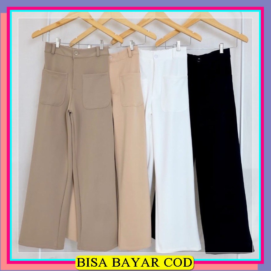 Tejo Kotak Celana Panjang Kulot Jeans Kain Wanita Jumbo Kekinian  XN699 Jeje Pocket Cullote 2213