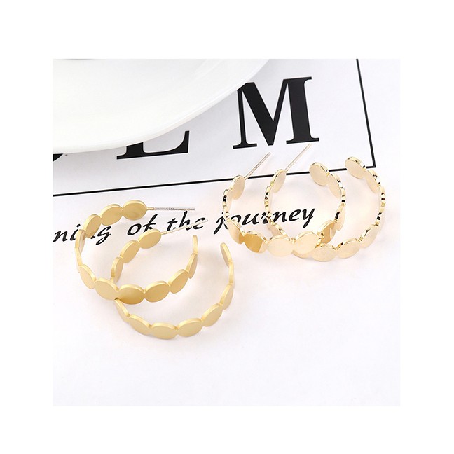 LRC Anting Tusuk Fashion 14k Gold Plated Gold Semi-circular Cutout S925 Silver Needle Earrings Y6277