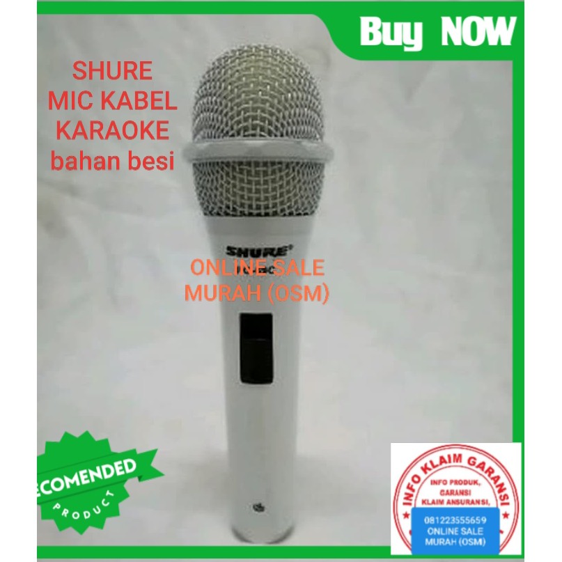 SHURE white legendary Mic putih song musik kabel Microphone cable karaoke vocal artis audio sound mik pengeras suara emas pro profesional vokal mikrophone dynamic legendaris TERBUAT DARI BESI Langsung nyala tanpa baterai Microphone Shure PG kabel 100% sam