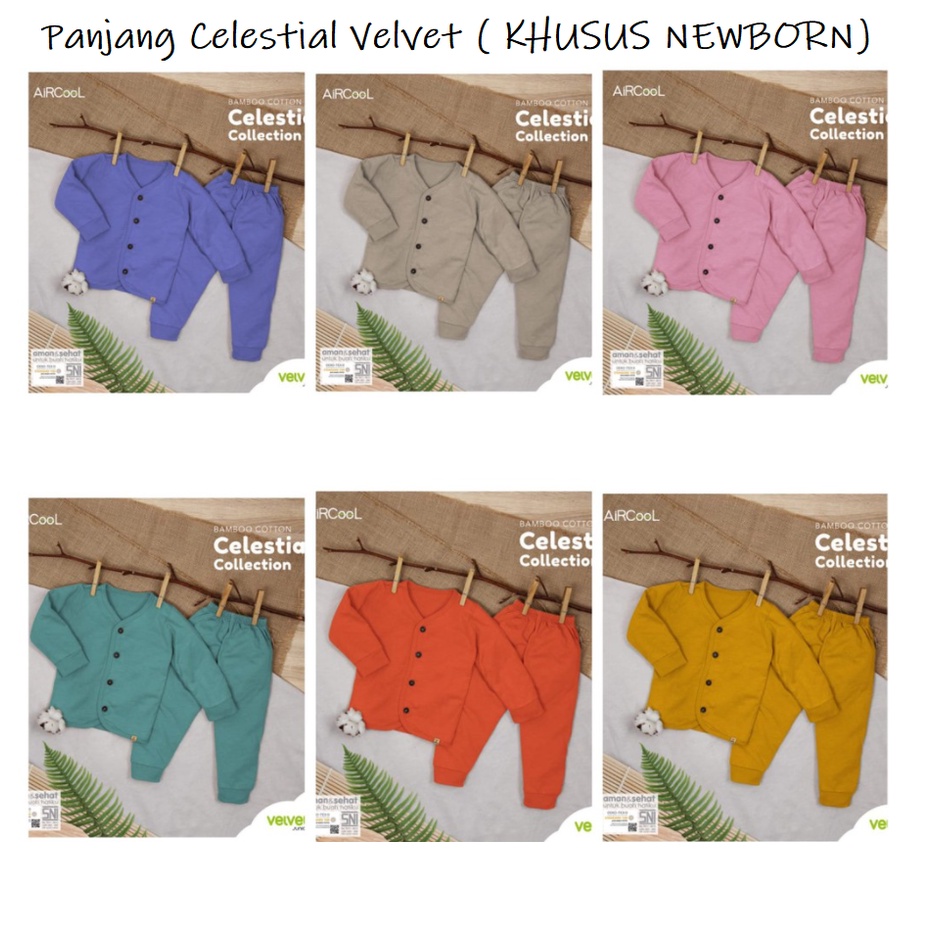 Velvet Junior Newborn Collection Piyama Baju Panjang Kancing Tengah + Celana Panjang Bamboo Cotton Celestial Series V1 CBKS