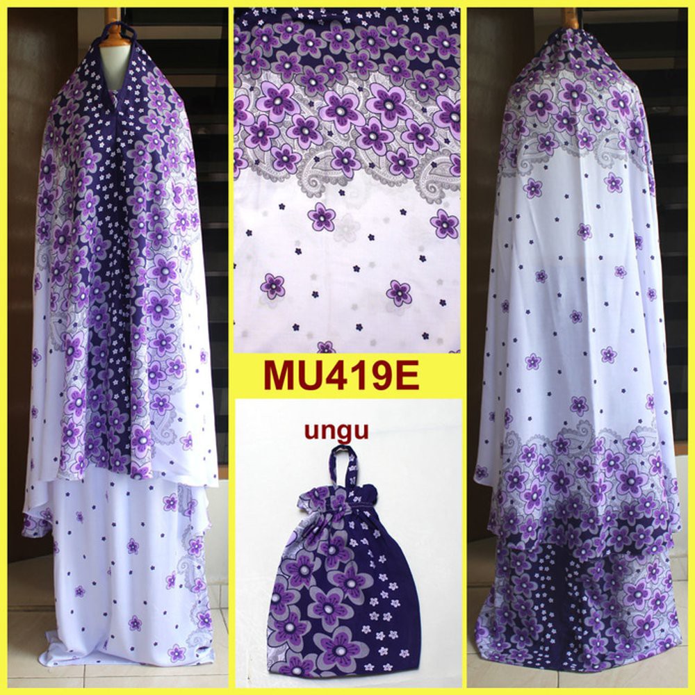 Dijual Mukena Bali Dasar Putih Motif Bunga Sakura Semi Jumbo   MU419E Ungu Berkualitas