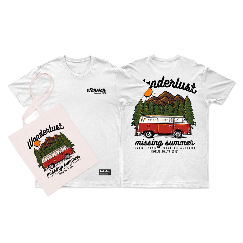 Fakelab Ts Fakelab Wanderlust Free Totebag / Kaos Putih / Tshirt / Tas / Tote