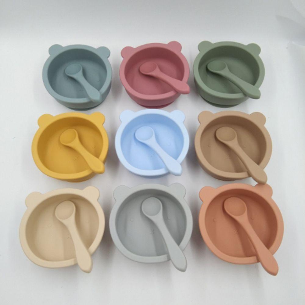 Solighter Piring Anak Sendok Silikon Training Dinner Plate Suction Cup Bowl