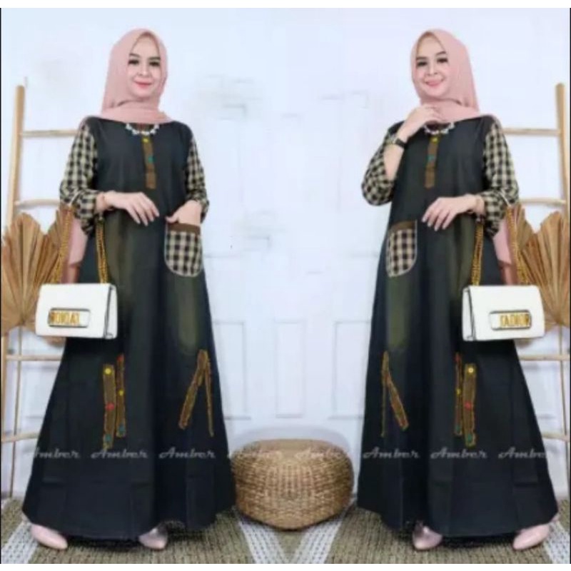 Oriana Gamis Jeans Wanita Terbaru 2022 Gamis Jeans Kombinasi