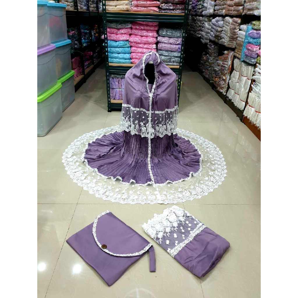 mukena prada plisket renda tile | ungu lilac | mukena terbaru | sutra velvet