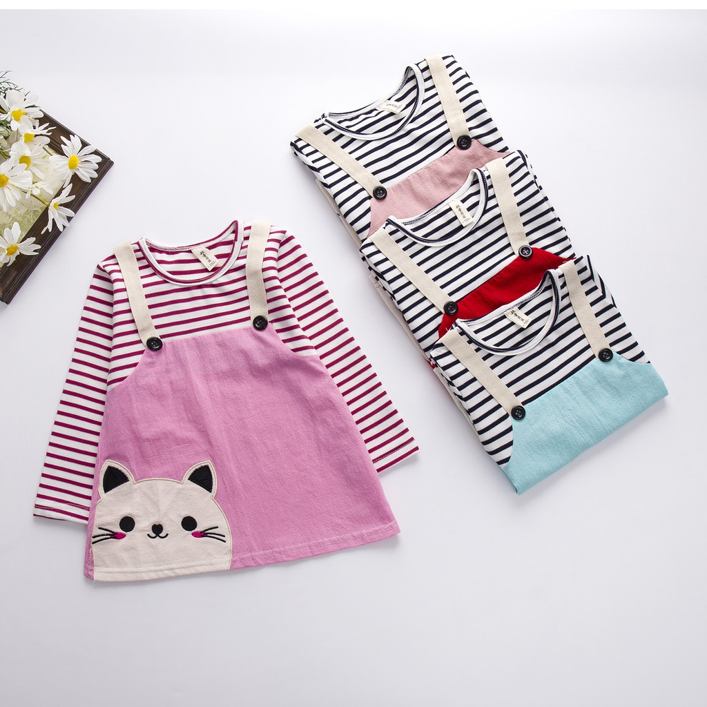 Dress overall anak bayi perempuan rok +garis-garis pelangi lengan