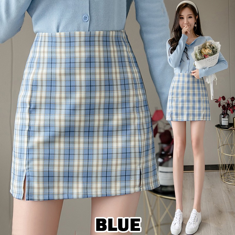 KARAKOREA 8201 Rose A Line Skirt/lipit skirt/Rok Pendek Wanita/Rok Mini/Plaid Skirt/Square skirt/Rok Korea Skirt