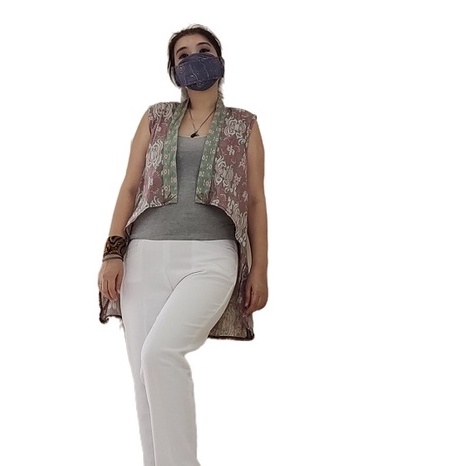 Outer Batik Tanpa Lengan Asimetris  Panjang Kutung GESYAL Merah