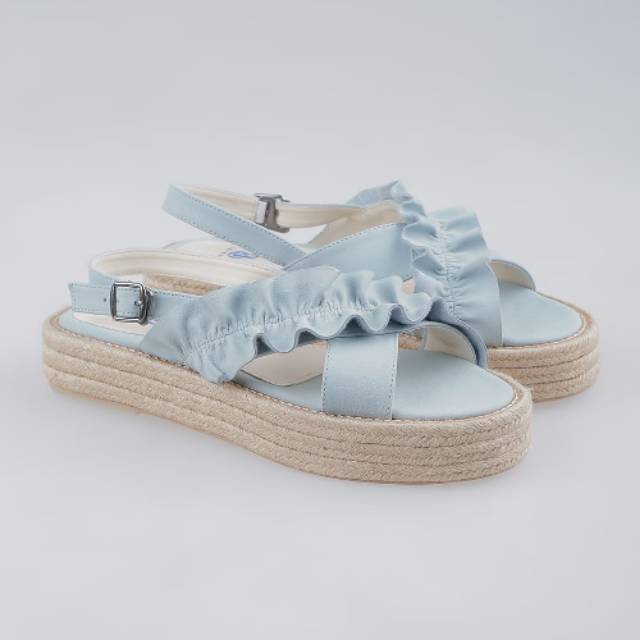 [SIAP KIRIM] BRShoes91 Biru Sandal Wedges Rotan Tali Casual Wanita