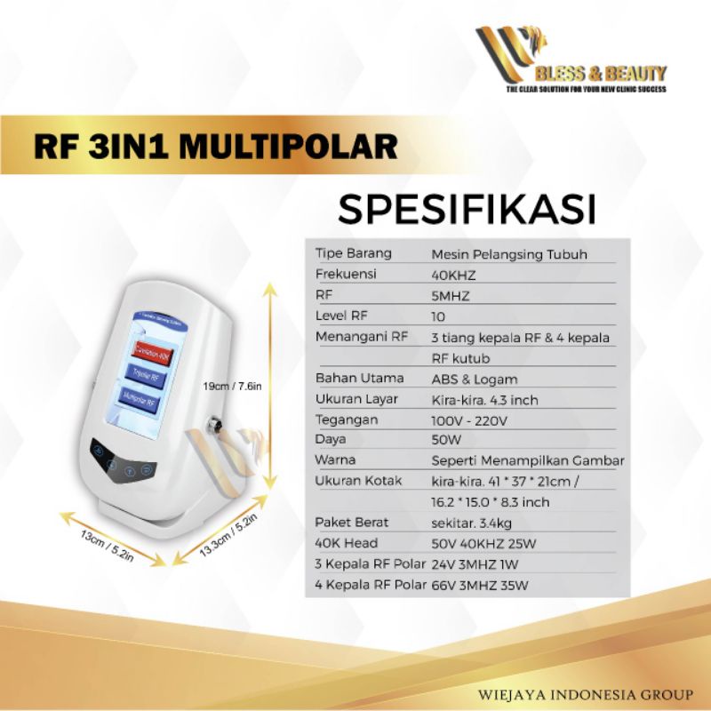 Alat Rf radio frekuensi Multipolar 3in1 Pelangsing Tubuh RF Frequency perawatan Wajah Original