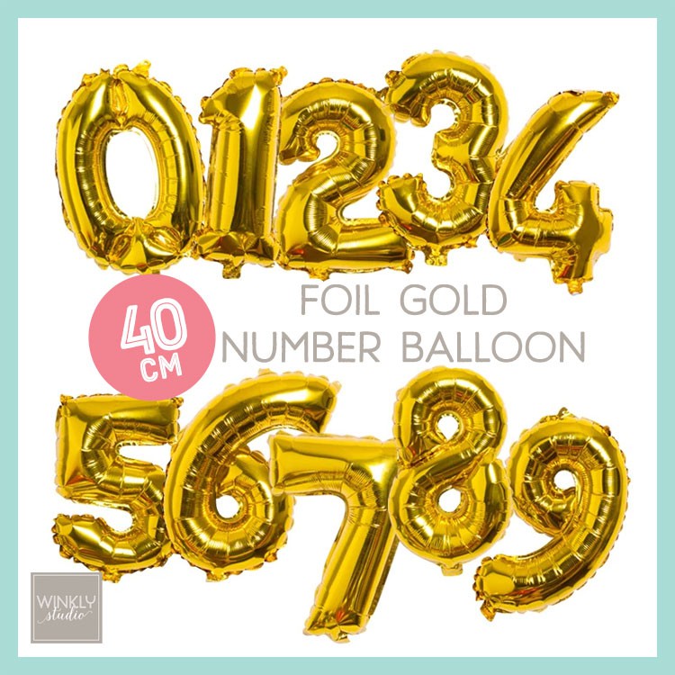 Balon Angka Emas Foil 40cm / 16inch Gold Number Balloon