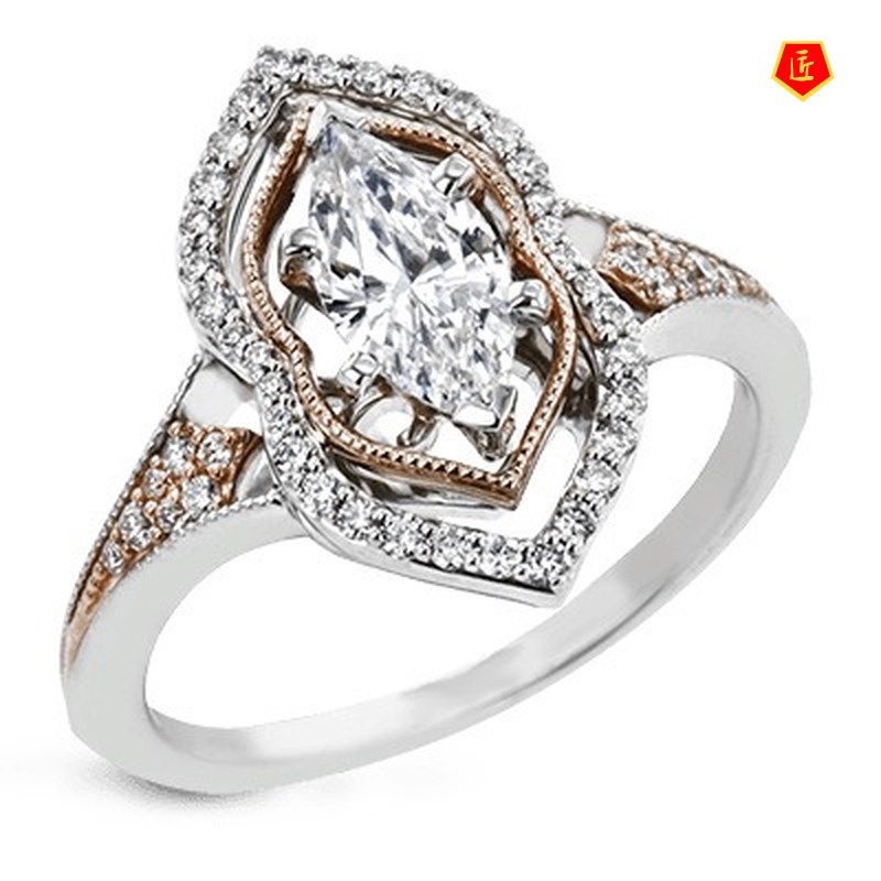 [Ready Stock]Fashion Elegant Inlaid Diamond Two-Tone Ring