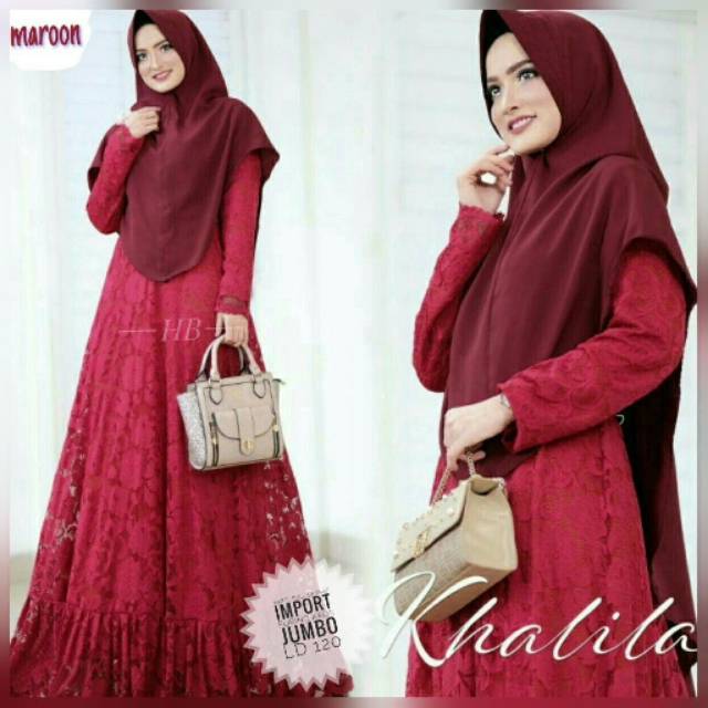GAMIS JUMBO LD 110 KHALILA BRUKAT TANPA HIJAB MURAH SIMPLE