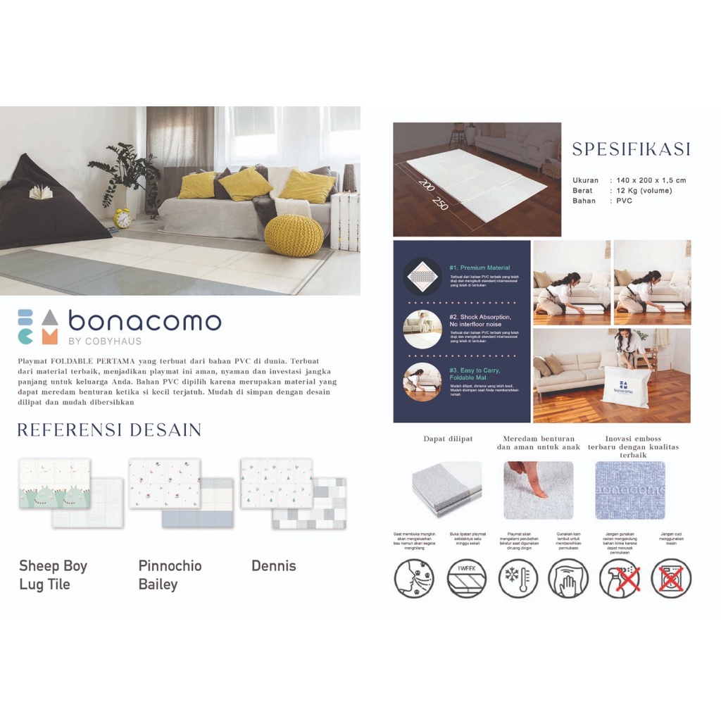 Bonacomo Playmat Foldable - Karpet Main Anak Bayi Korea Premium Mat Mattress Playgym Tatakan Baby Bona Como