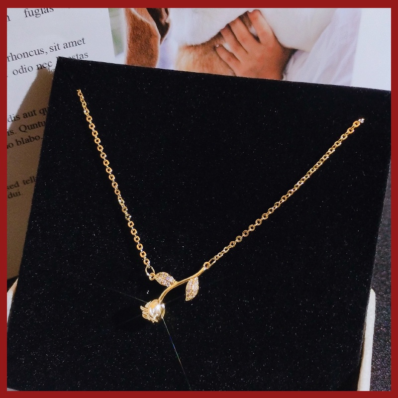 Kalung Rantai Lapis Rose Gold 18k Dengan Liontin Berlian Imitasi Untuk Wanita