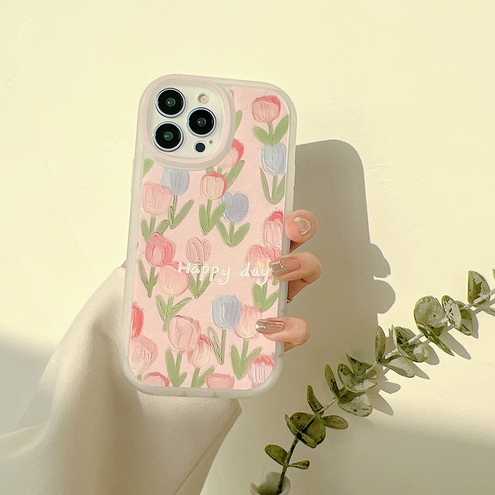 Case Silikon Semi Transparan Motif Bunga Tulip Pink Untuk Iphone 11 8 7 Plus SE2 XS XR 12 13 Mini PRO MAX