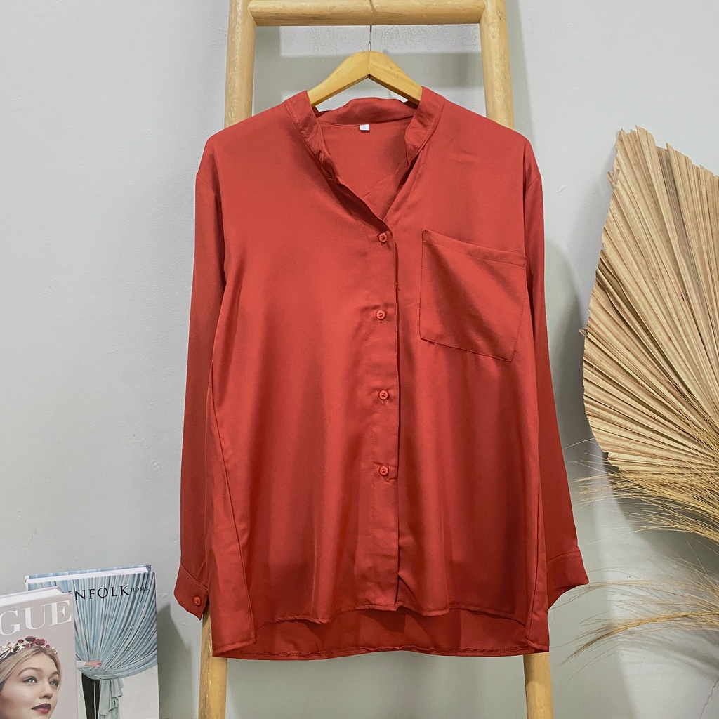 KEMEJA BLOUSE V NECK MINJU KATUN SHAKILA DAILY OFFICE SHIRT PREMIUM B609