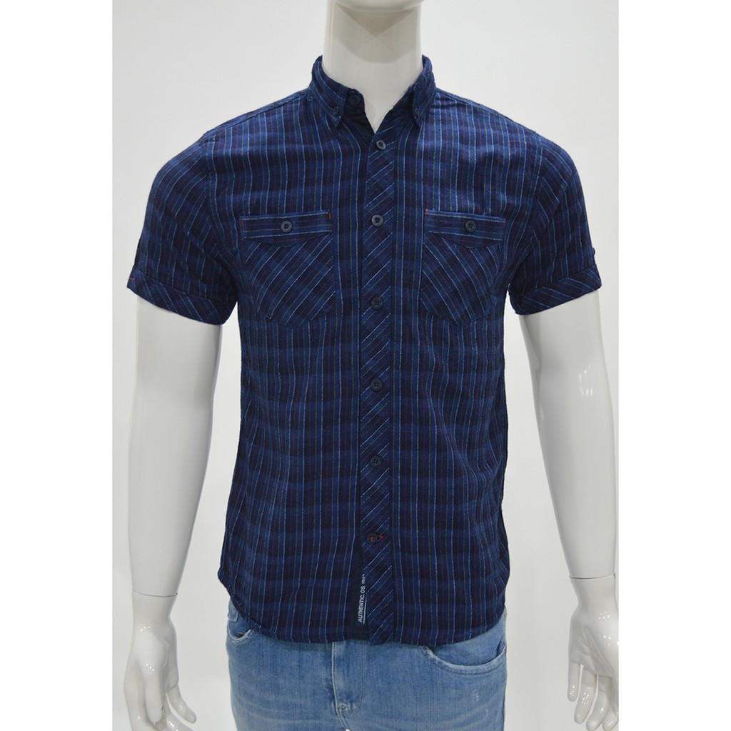 Osella Baju Pria Kemeja Shirt Garis garis Navy