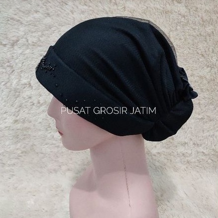 Topi kupluk kerpus ciput emak cemol turban umroh haji nenek topi emak jadul mewah hitam bisa untuk hijab