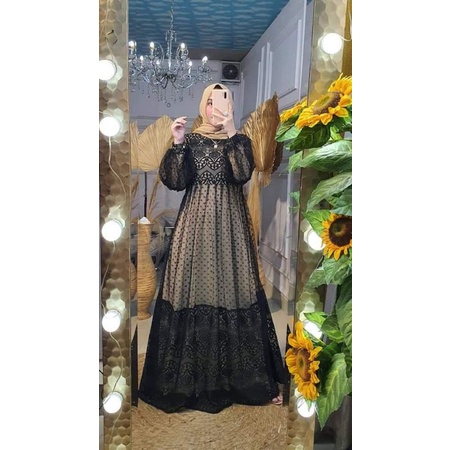 GAMIS OZIAS BUSUI LENGAN BALON/BROKAT OZIAS TERLARIS/MOTIF 8835