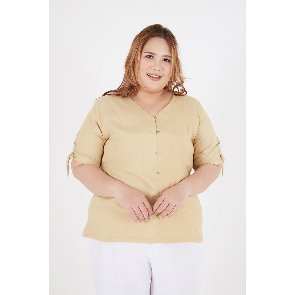 Sorabel - Carif Plain Drawstring Blouse Big Size / Blouse Wanita V Neck Jumbo Lengan 3/4-5
