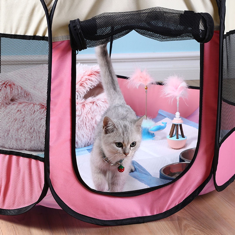 Kandang Lipat Hewan Kandang Anjing Kucing Pagar Hewan Tenda Rumah Hewan Portabel Pet Cage Folding Pet Tent Octagonal