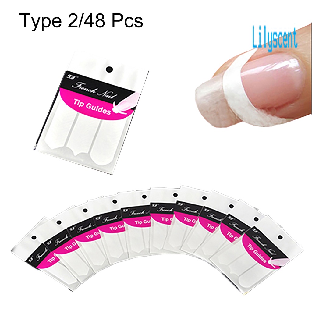 Lily 48Pcs Stiker Stensil Panduan Nail Art French Manicure DIY