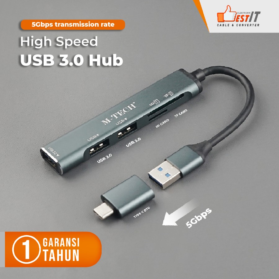 USB HUB 3.0 5 IN 1 USB, SD Card, TF Card + Type C OTG 5Gbps M-Tech