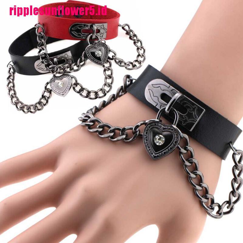 # Kaos T-Shirt Wanita Lengan Pendek Motif Print #Gelang Bahan Kulit Aksen Hati Berlian Imitasi Gaya Punk Gothic Untuk Wanita