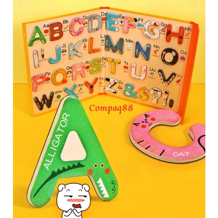 Mainan Edukasi Buku Anak Puzzle Magnetik Huruf Alfabet WOODEN TOYS ~ LETTER