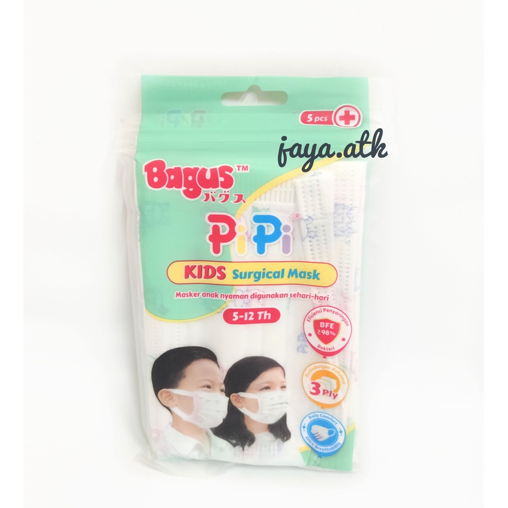 MASKER ANAK 3 PLY LAPIS BAGUS PIPI SURGICAL MASK MASKER KESEHATAN ANAK 5 - 12 TAHUN ISI 5 PCS